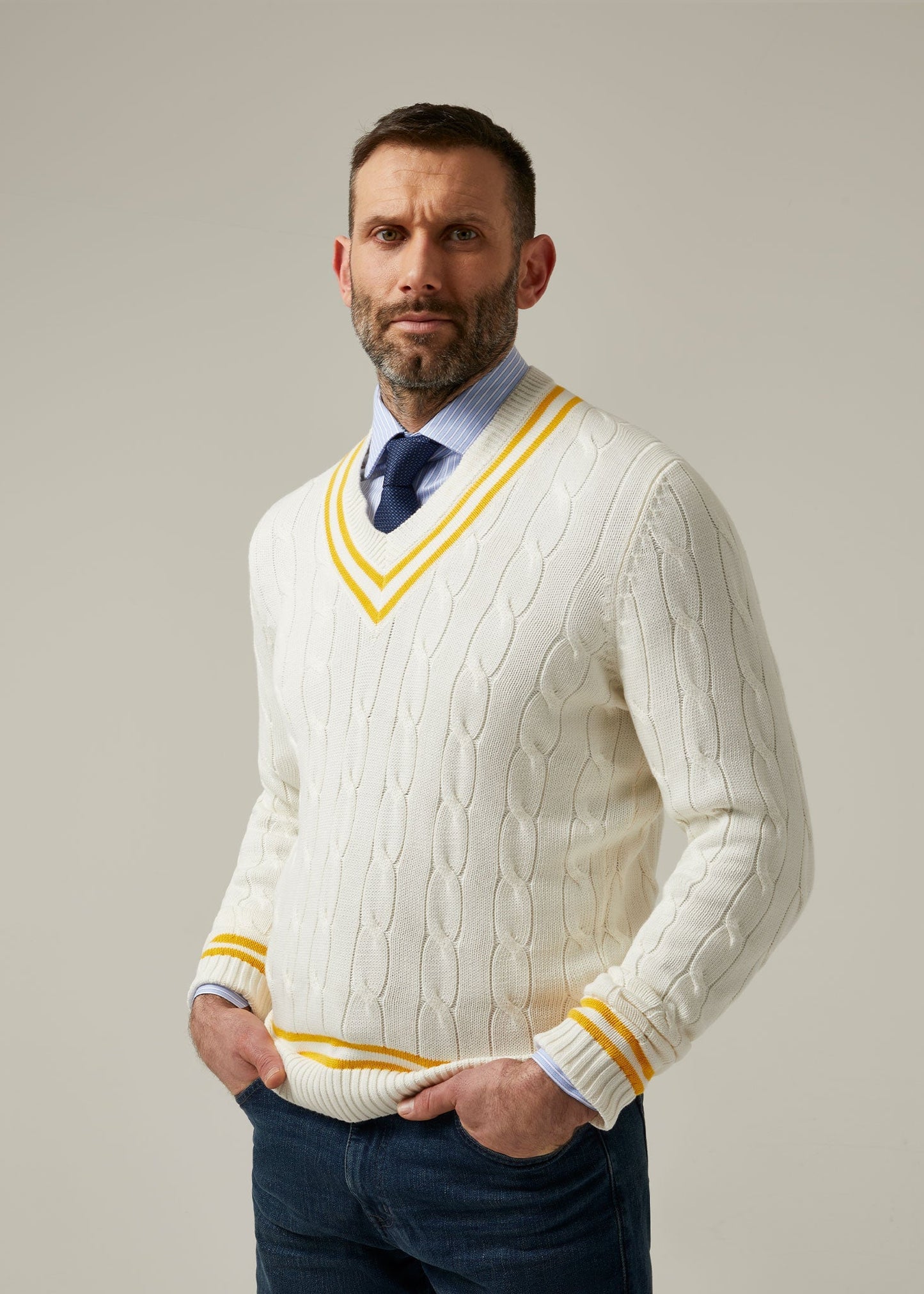 Cotton Cricket Jumper In Ecru and Gold