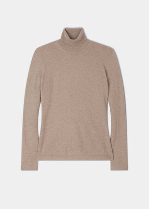 Alison Ladies Cashmere Roll Neck Jumper In Linen