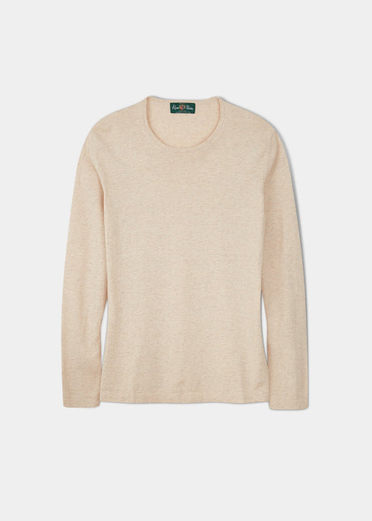 Alan Paine ladies cotton cashmere jumper in blue steel with a crew neck