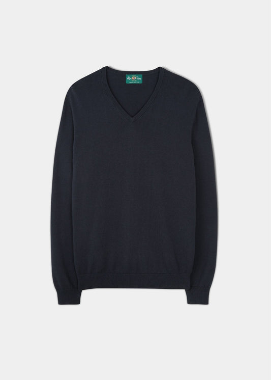 Alan Paine cotton cashmere v-neck jumper in dark navy