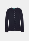 Ladies Cotton Cashmere Crew Neck Cardigan In Dark Navy