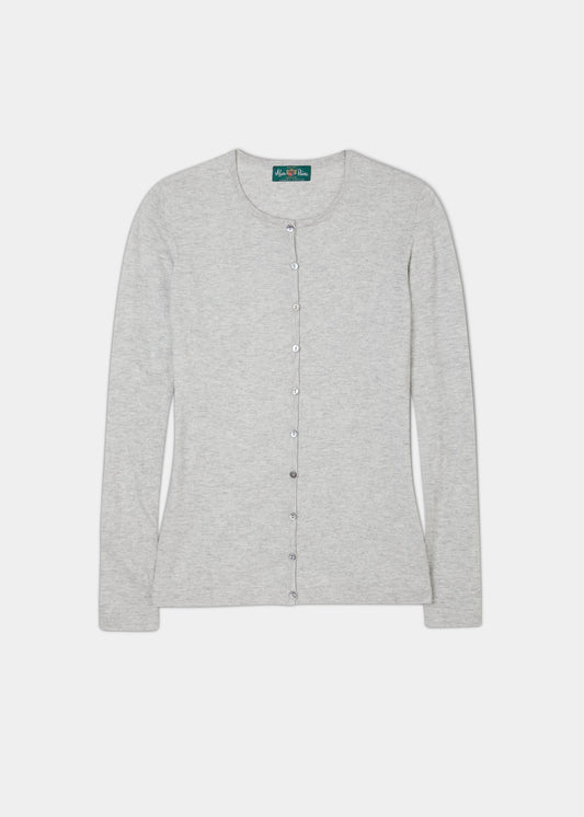 Ladies Cotton Cashmere Crew Neck Cardigan In Dove