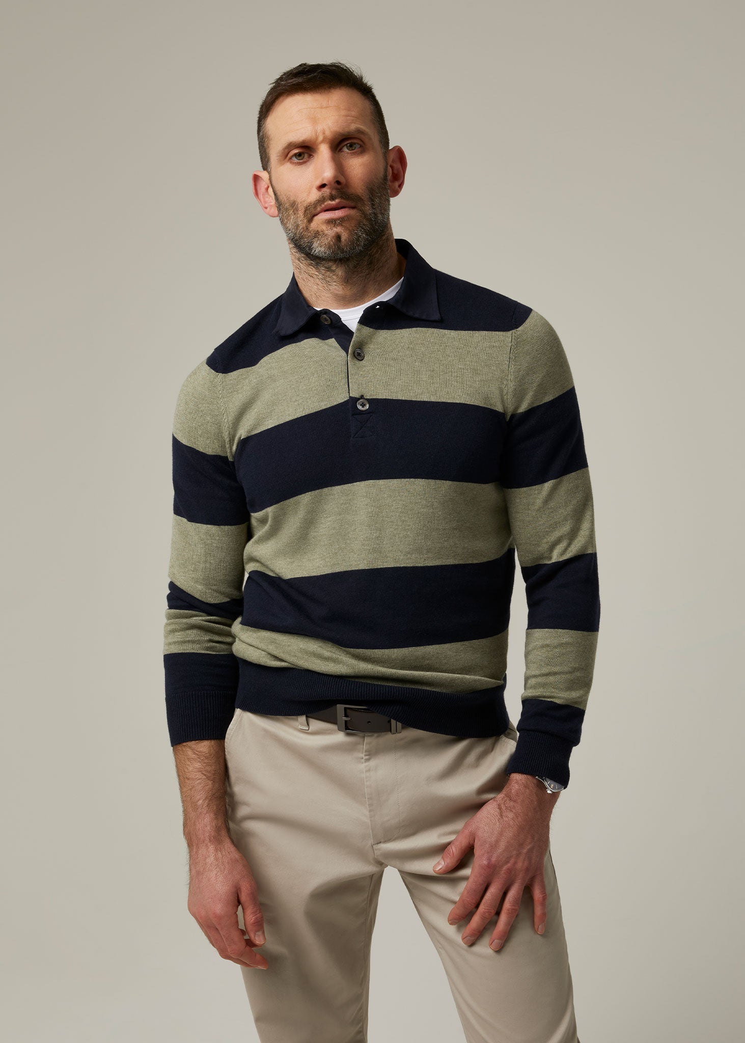 Harpford Rugby Stripe Shirt In Dark Navy & Landscape