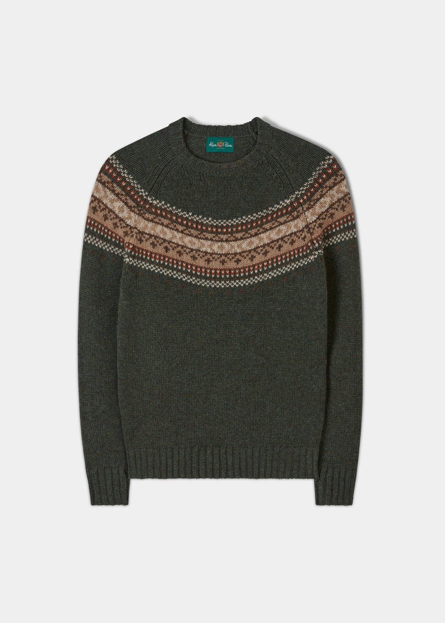 Buckie Shetland Fair Isle Yolk Crew Neck - Moorland Base