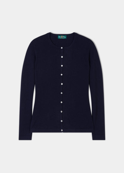 Clare Ladies Cashmere Crew Neck Cardigan In Dark Navy