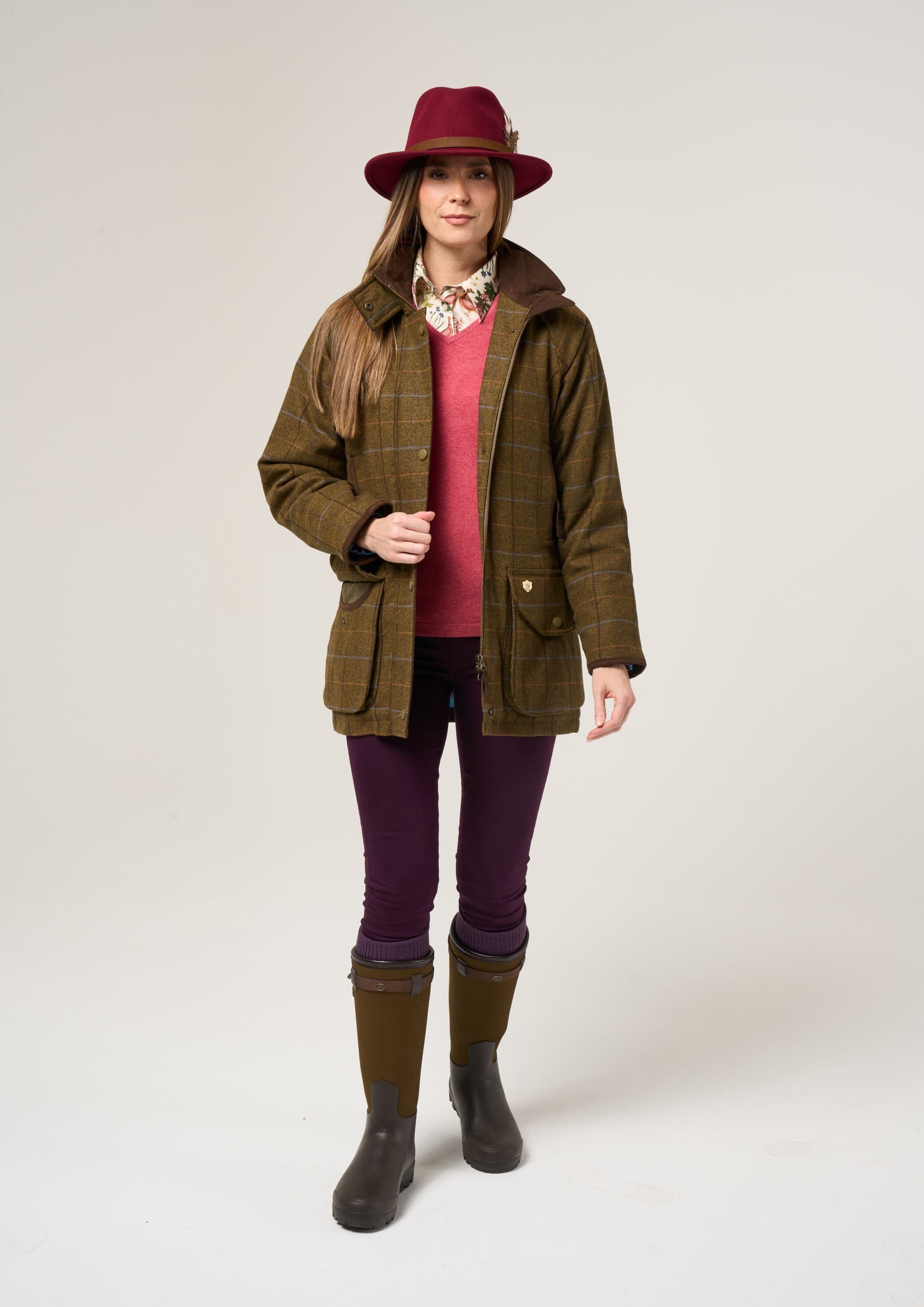 Combrook Ladies Tweed Shooting Coat In Hazel