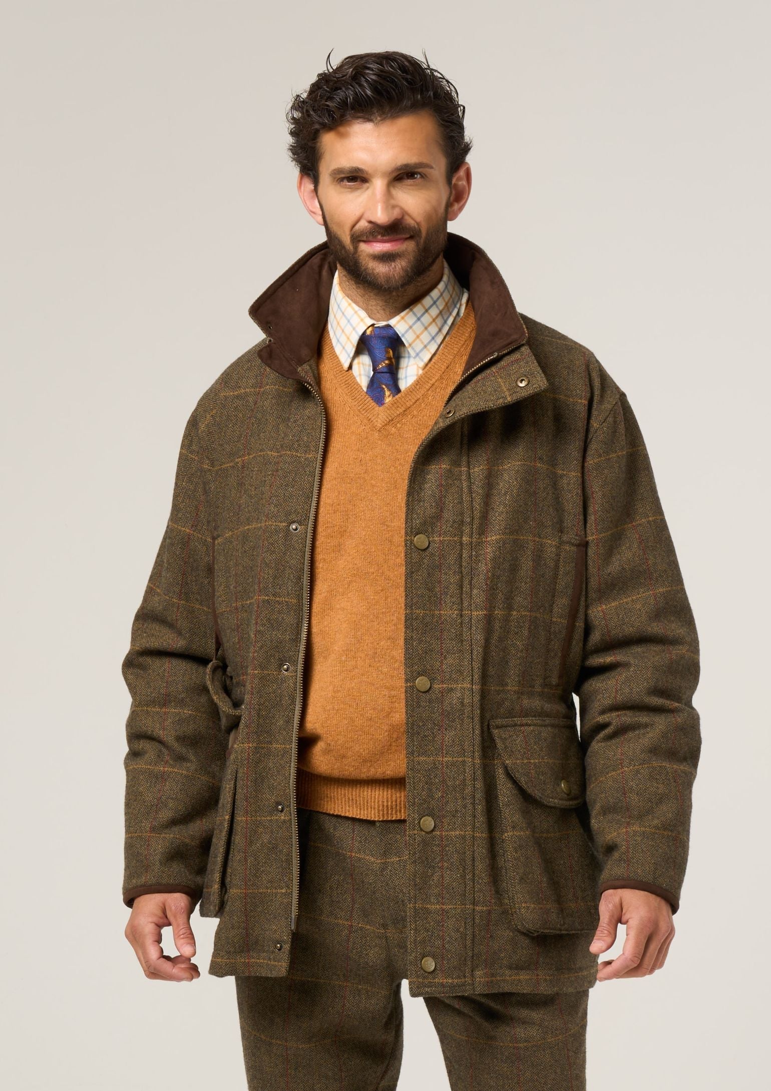 Combrook Men's Tweed Shooting Field Coat In Teak