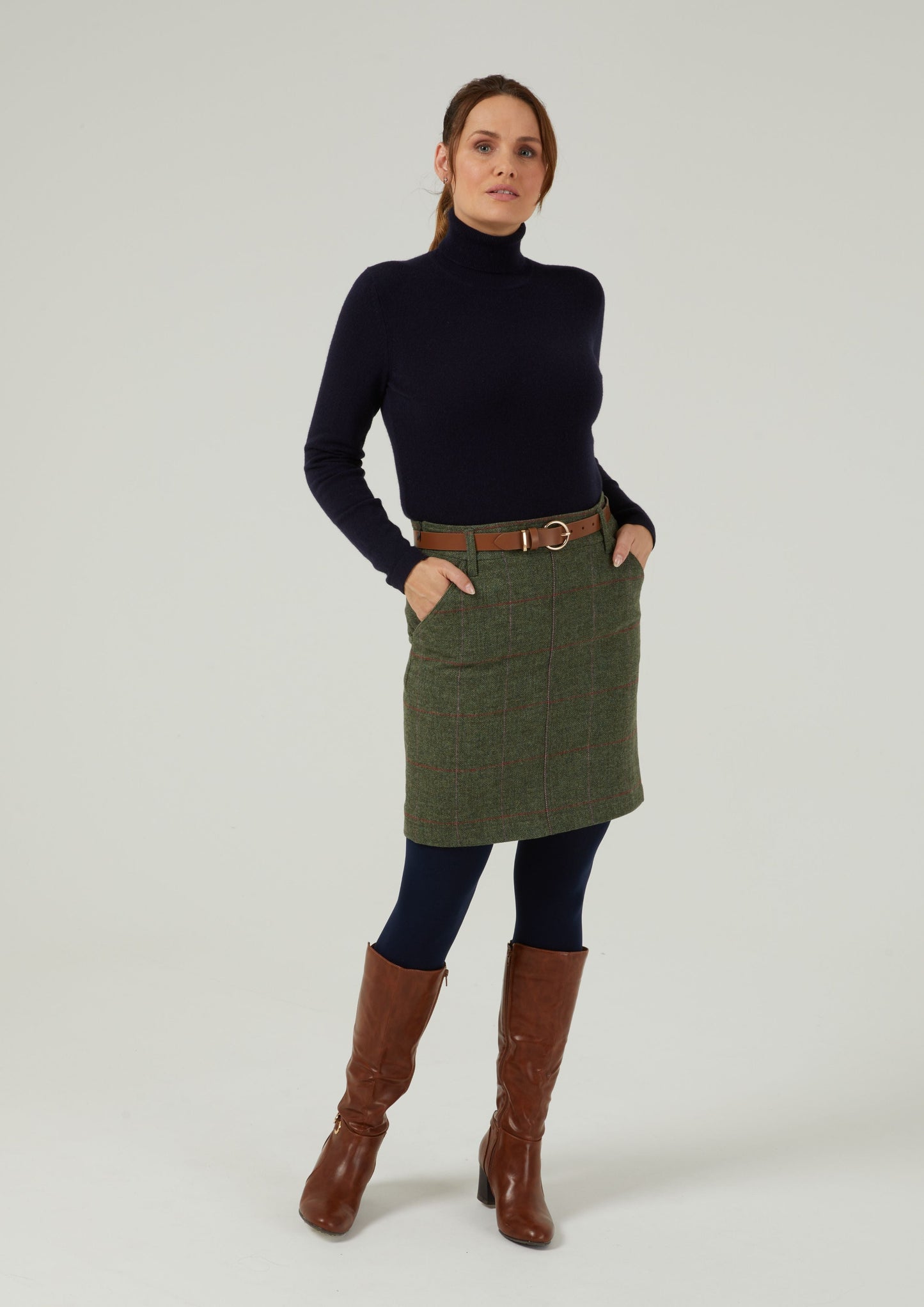 Combrook Ladies Tweed Skirt 49cm In Heath