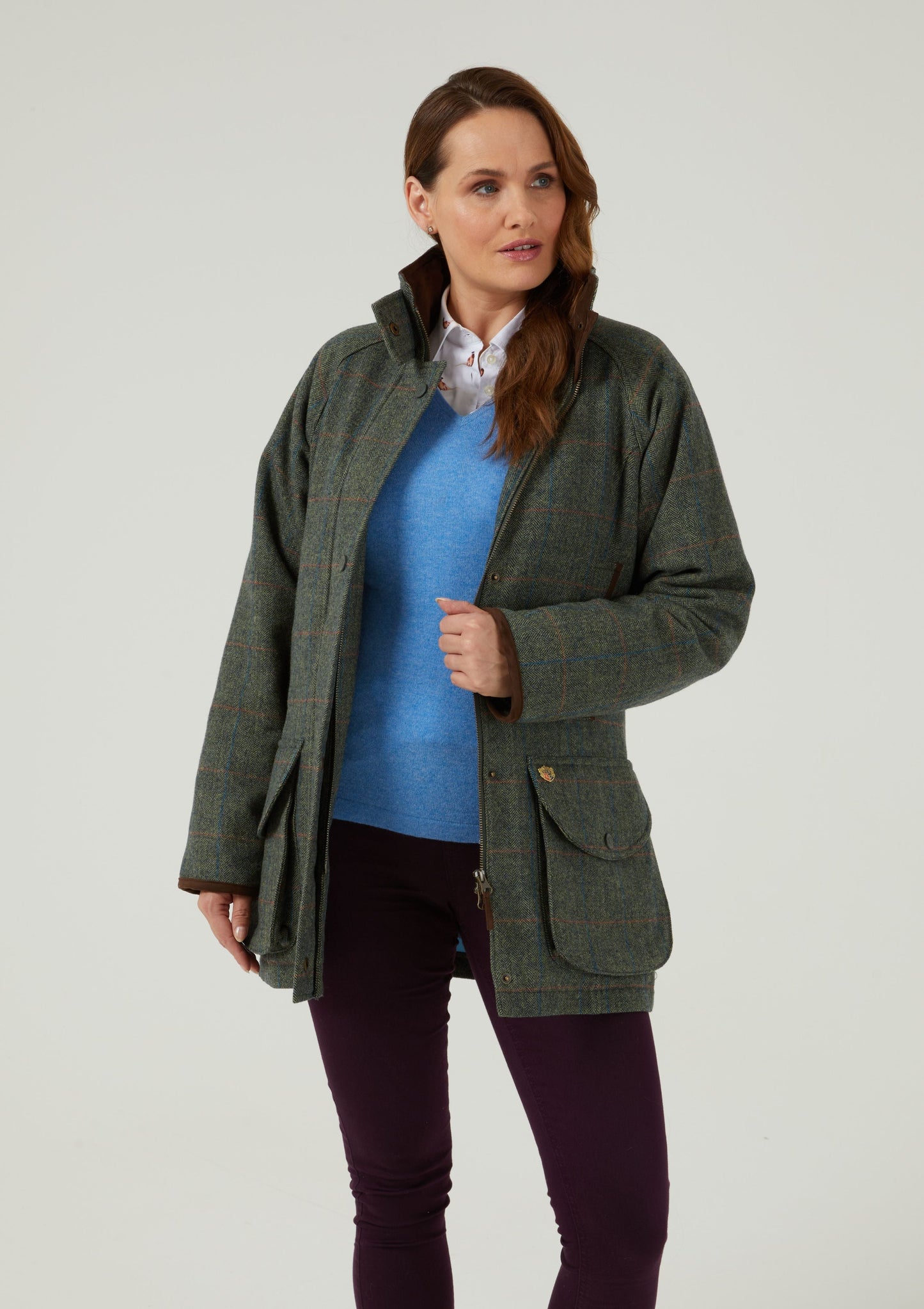 Combrook Ladies Tweed Shooting Coat In Spruce