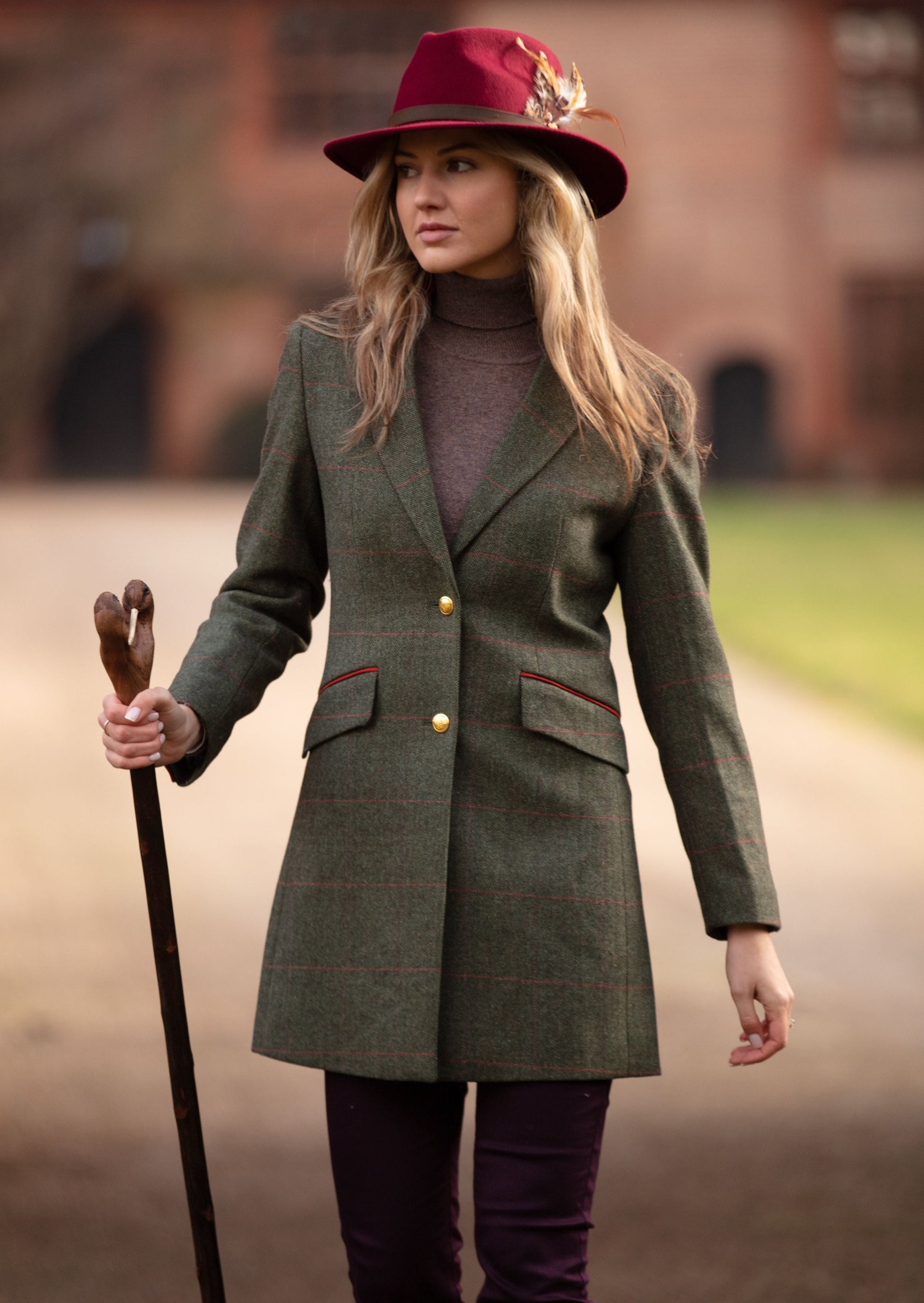 Combrook Ladies Mid-Thigh Tweed Coat In Heath