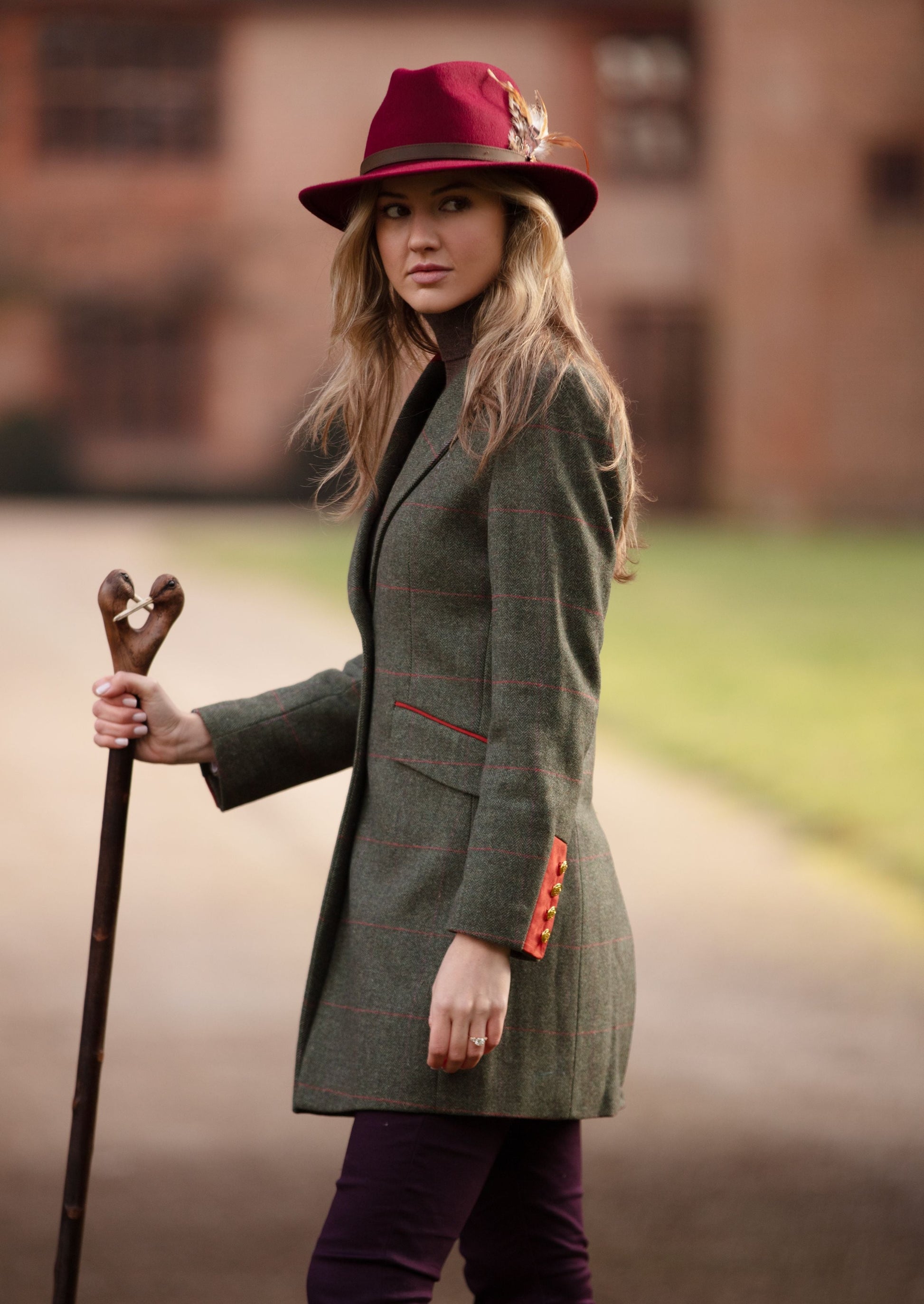 Combrook Ladies Mid-Thigh Tweed Coat In Heath