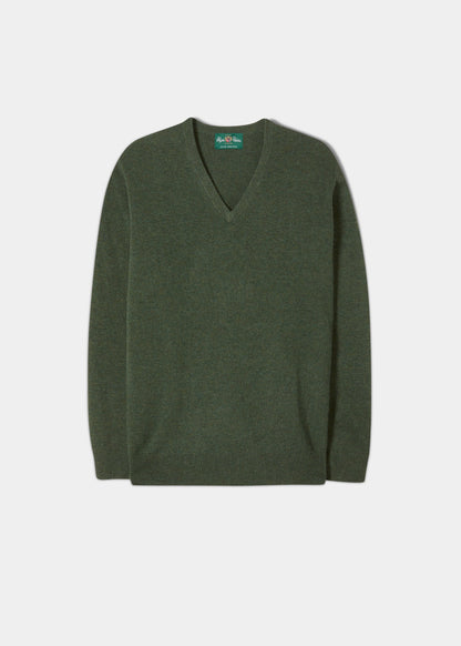 Geelong Wool Vee Neck Jumper in Loden 