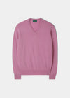 Men's Geelong Lambswool Vee Neck Jumper in Pink Haze - Regular Fit