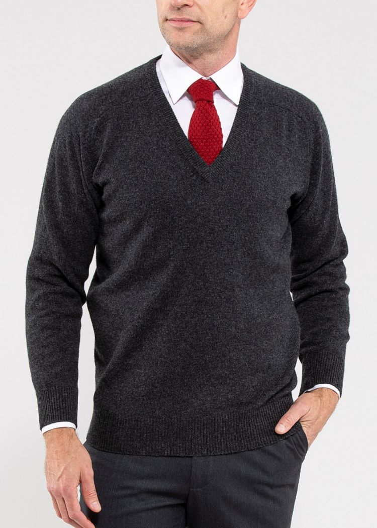 Hampshire Lambswool Saddle Shoulder Charcoal Jumper