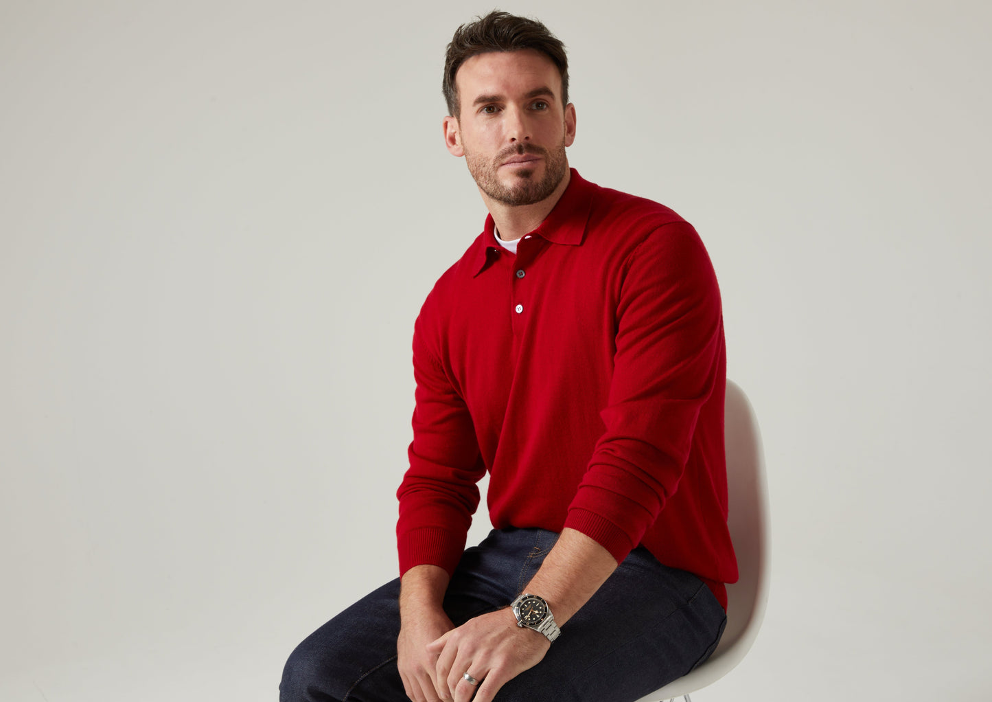 Hindhead Men's Merino Wool Polo Shirt in Chianti 