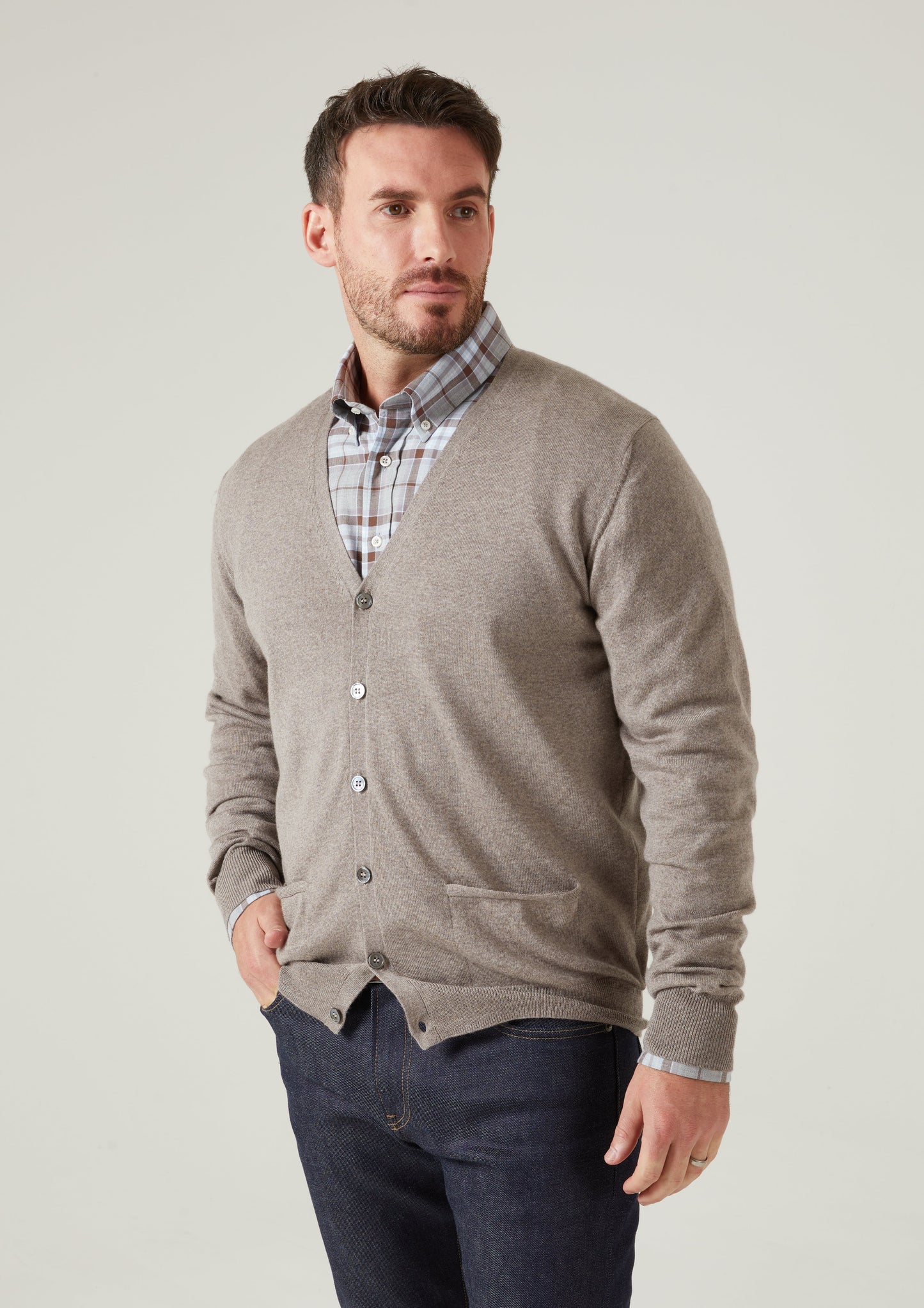 Hockley Men's Merino Wool Cardigan in Mushroom