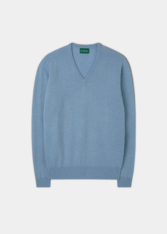 Men's Lambswool Vee Neck Jumper in Iceberg - Classic Fit