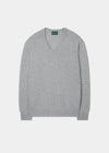 Men's Lambswool Vee Neck Jumper in Light Grey Mix - Classic Fit