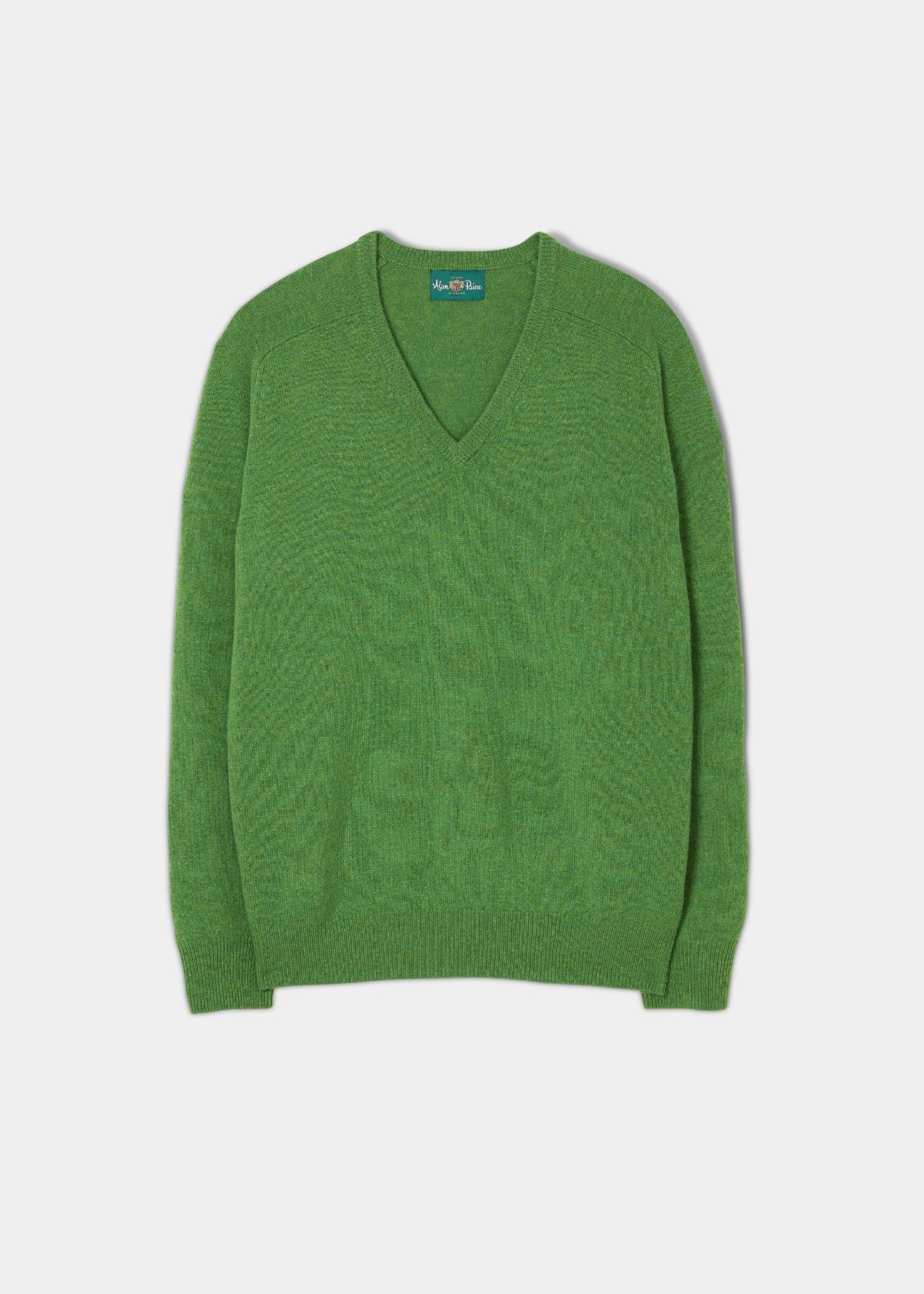 Men's Lambswool Vee Neck Jumper in Palm - Classic Fit