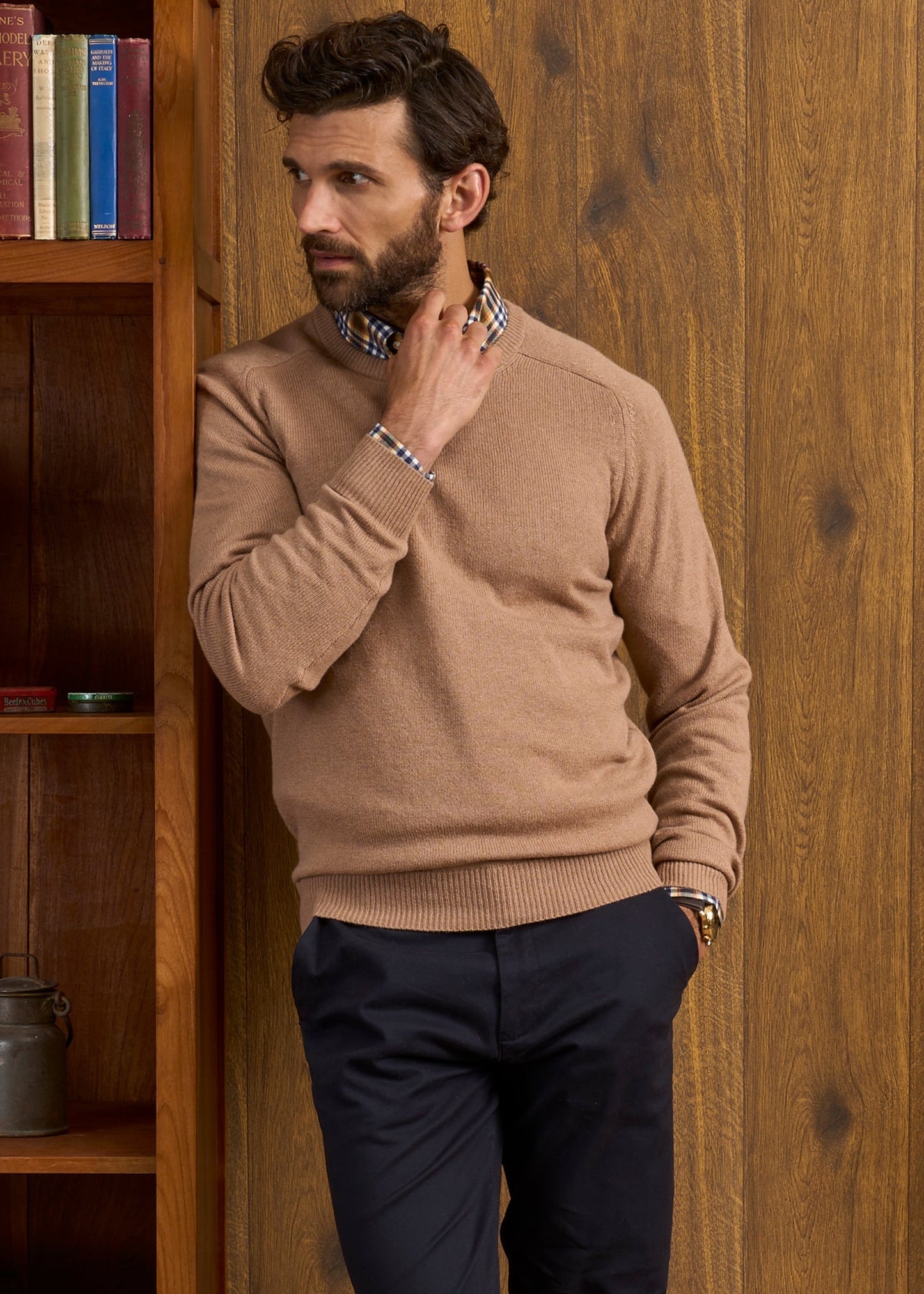 Lenzie Men's Lambswool Jumper In Camel