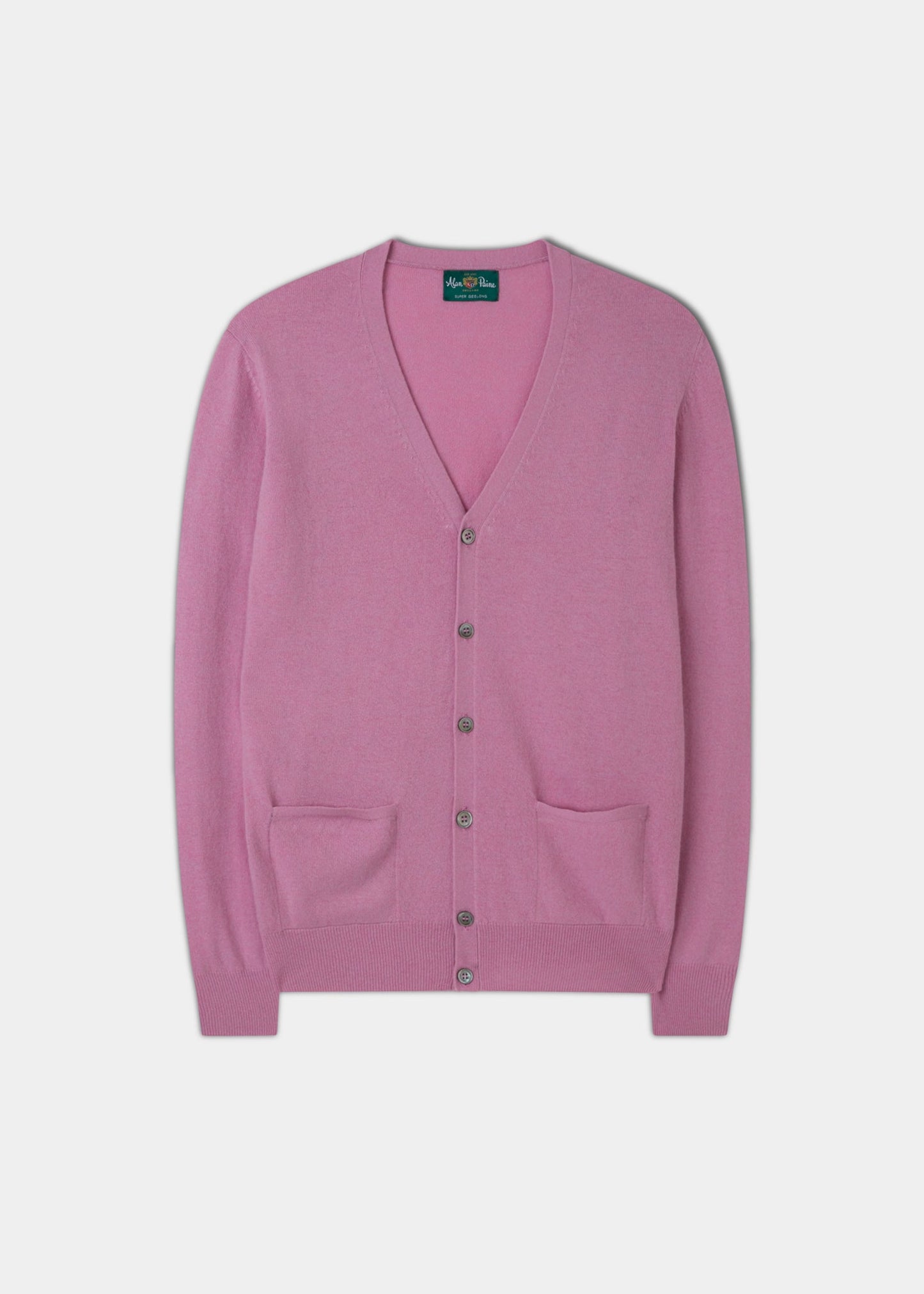 Men's Geelong Lambswool Cardigan in Pink Haze - Classic Fit