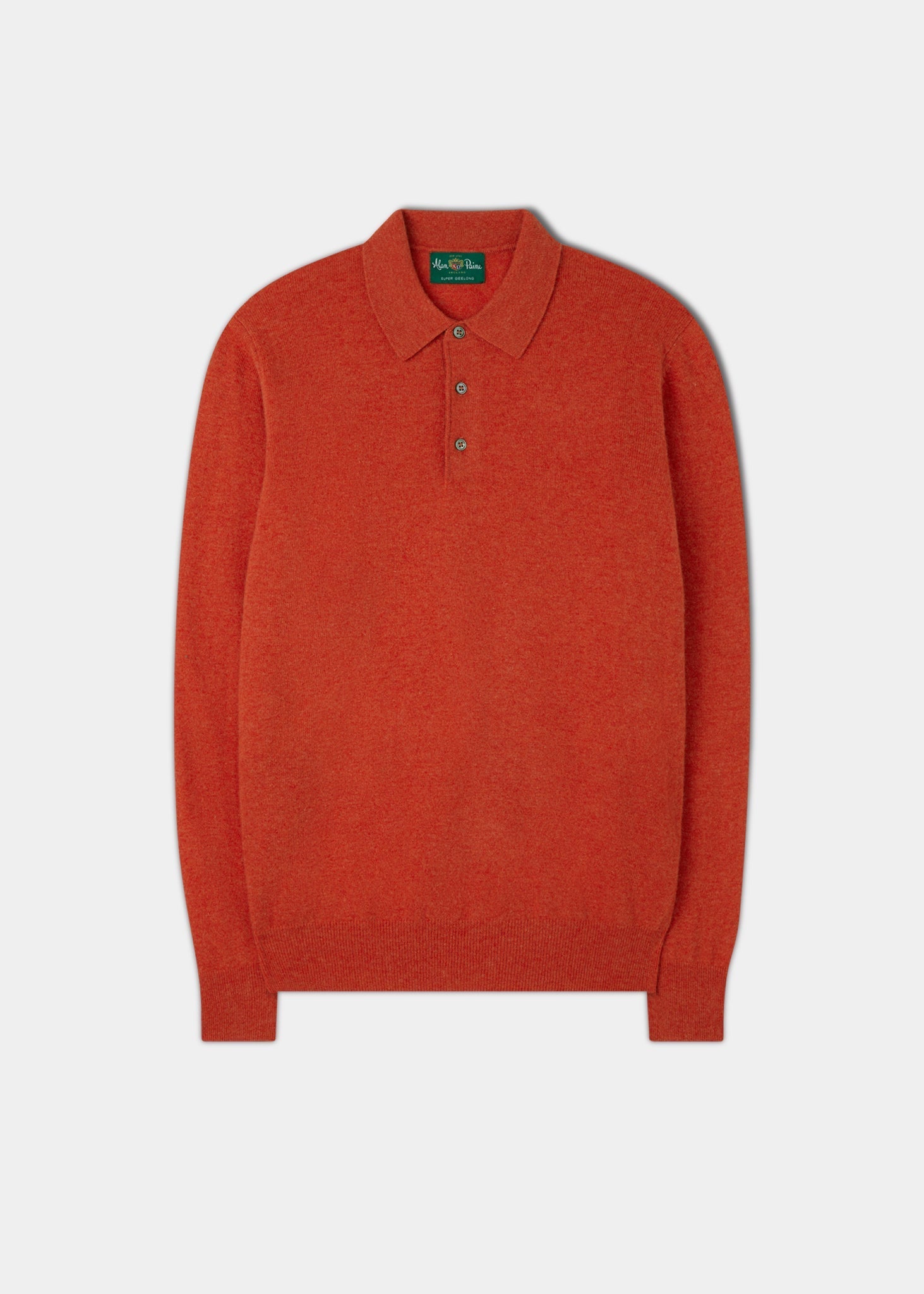 Geelong Wool Long Sleeve Polo Shirt in Fire