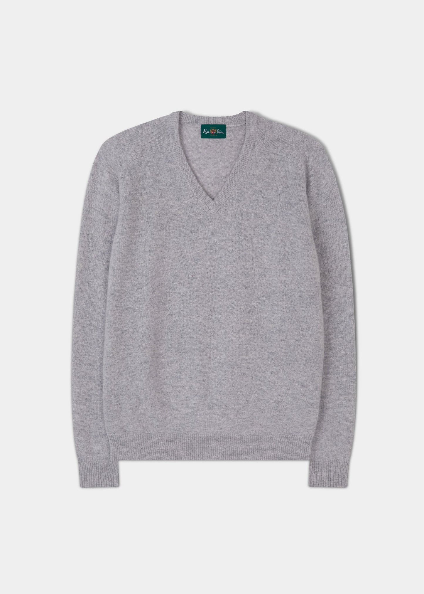 Men's Lambswool Vee Neck Jumper in Light Grey Mix - Regular Fit