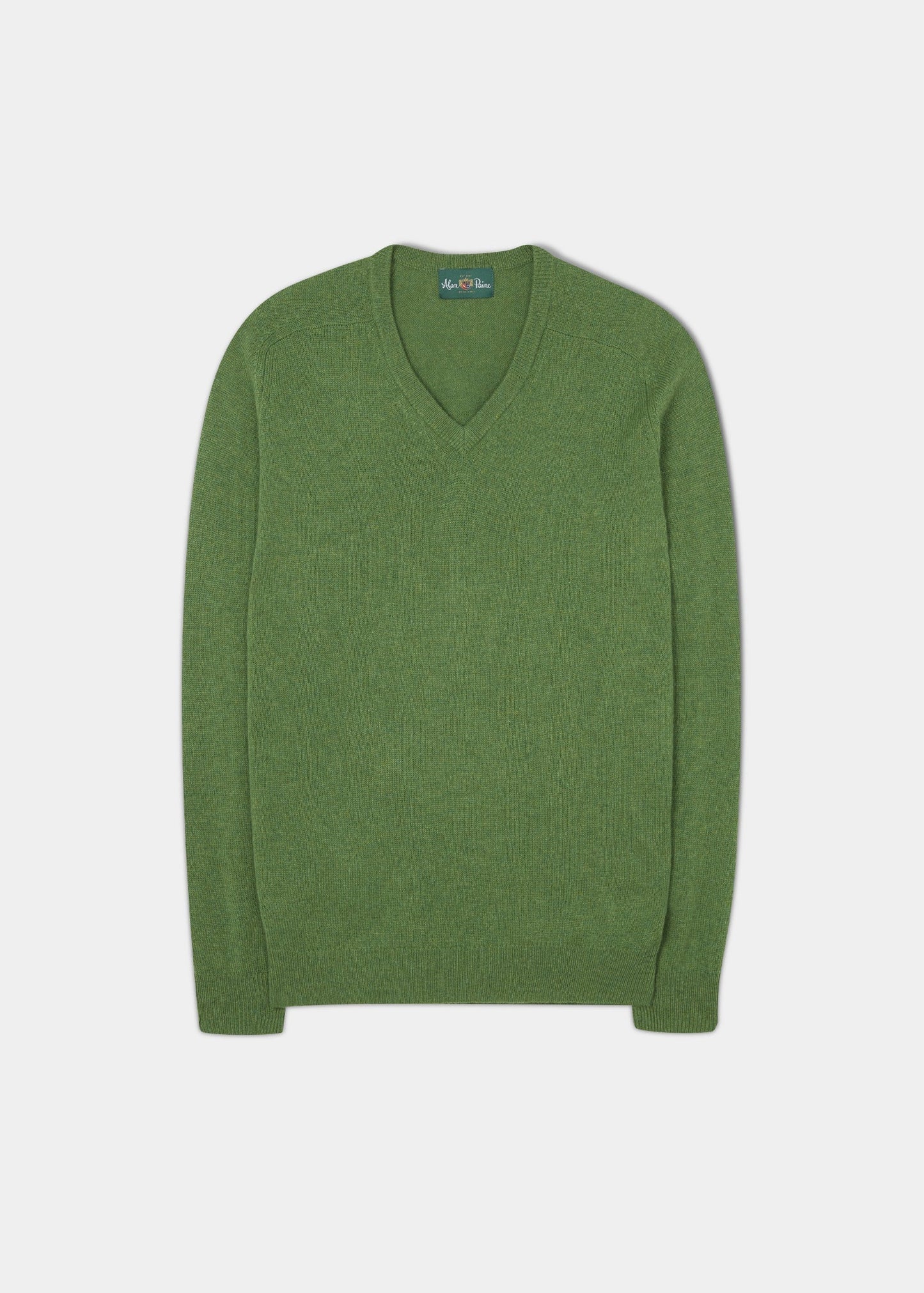 Men's Lambswool Vee Neck Jumper in Palm - Regular Fit