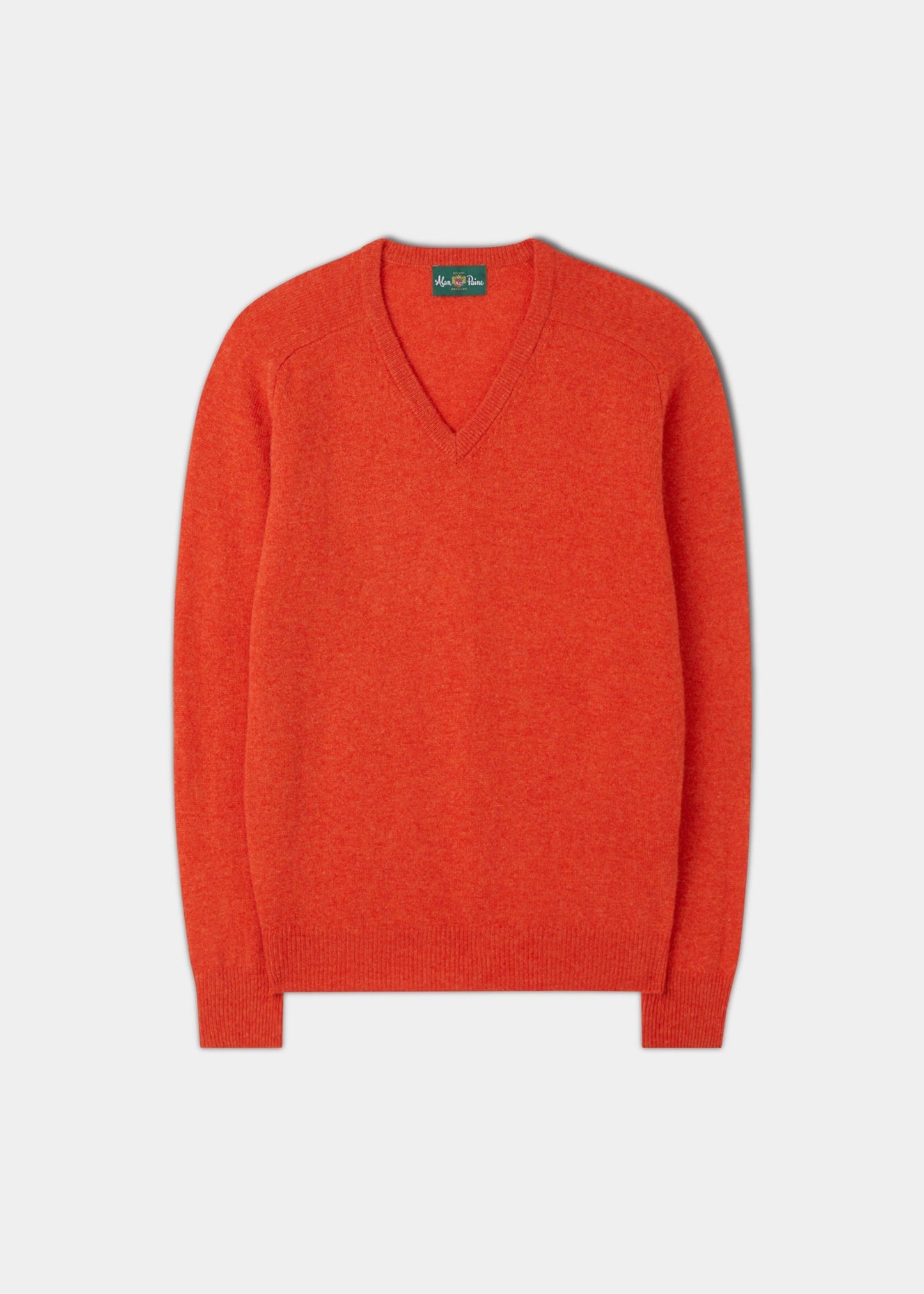 Men's Lambswool Vee Neck Jumper in Inferno - Regular Fit