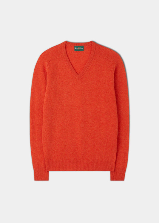 Men's Lambswool Vee Neck Jumper in Inferno - Regular Fit