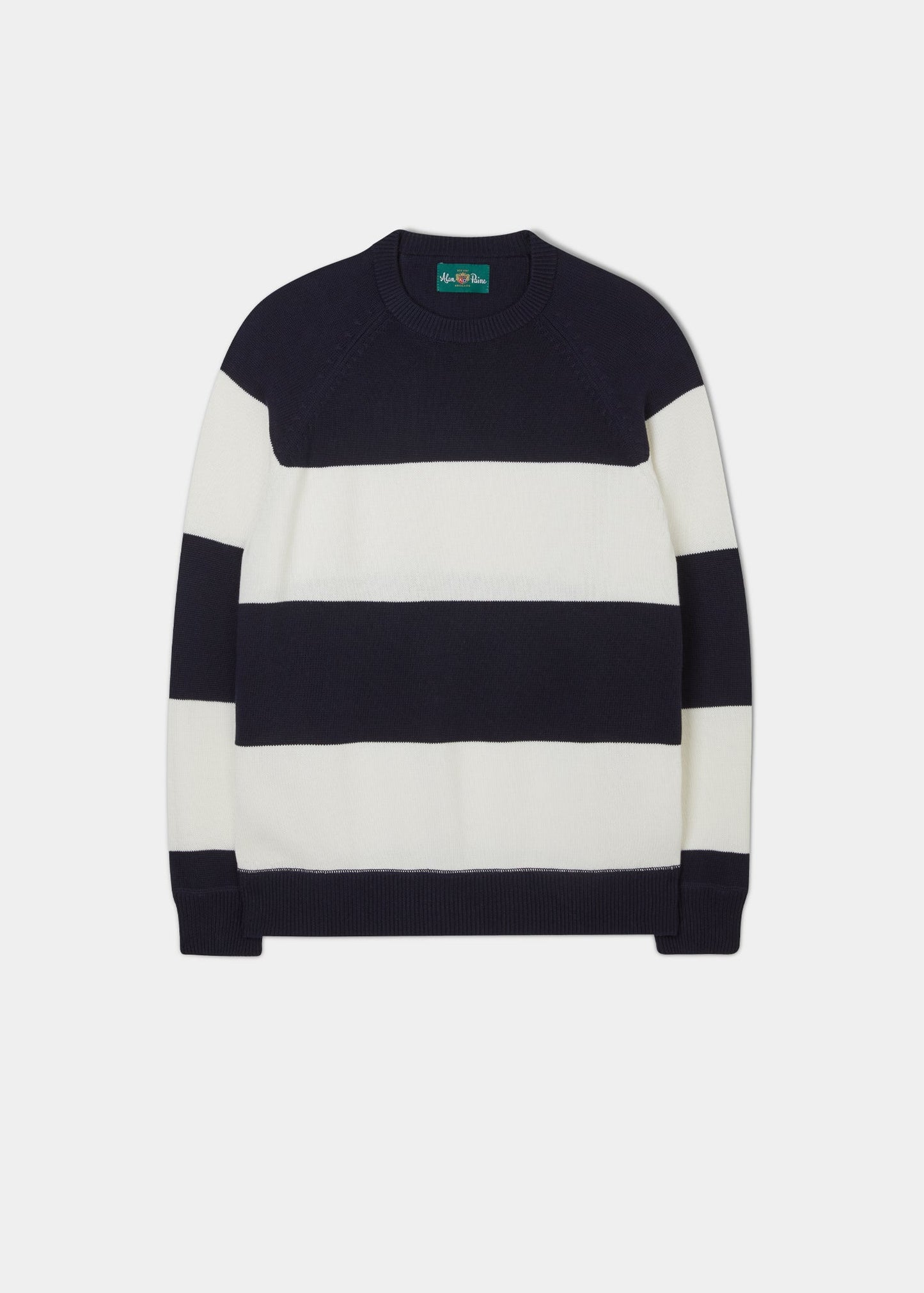 Wide stripe cotton jumper with a crew neck in dark navy & ecru.