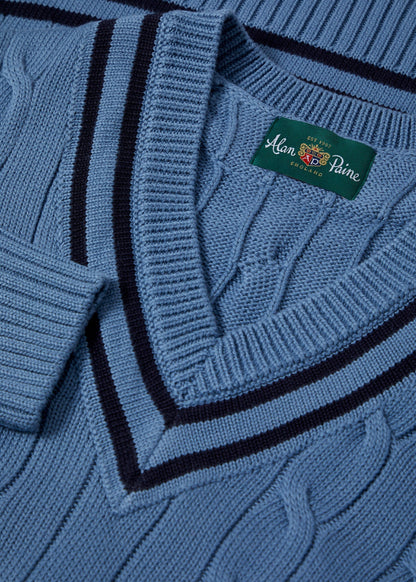 Sandridge Cable Knit Cricket Jumper In Airforce & Dark Navy