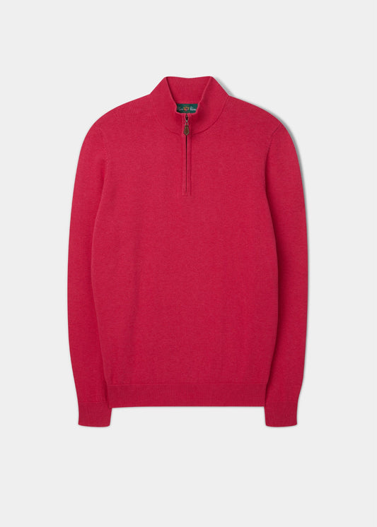 Selhurst Cotton Cashmere 1/4 Zip Jumper In Raspberry