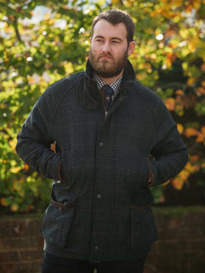 Surrey Waterproof Tweed Coat In Green Check - Shooting Fit