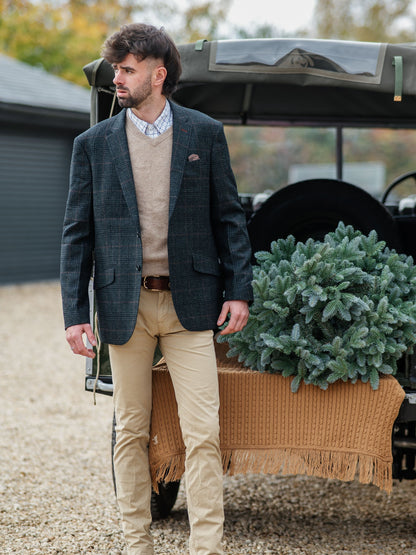 Surrey Tweed Lined Blazer In Green Check - Regular Fit