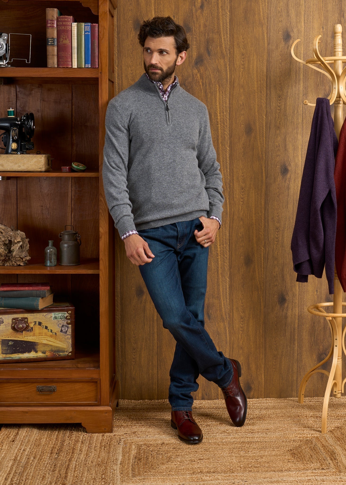 Sutherland Lambswool 1/4 Zip Jumper in Grey Mix