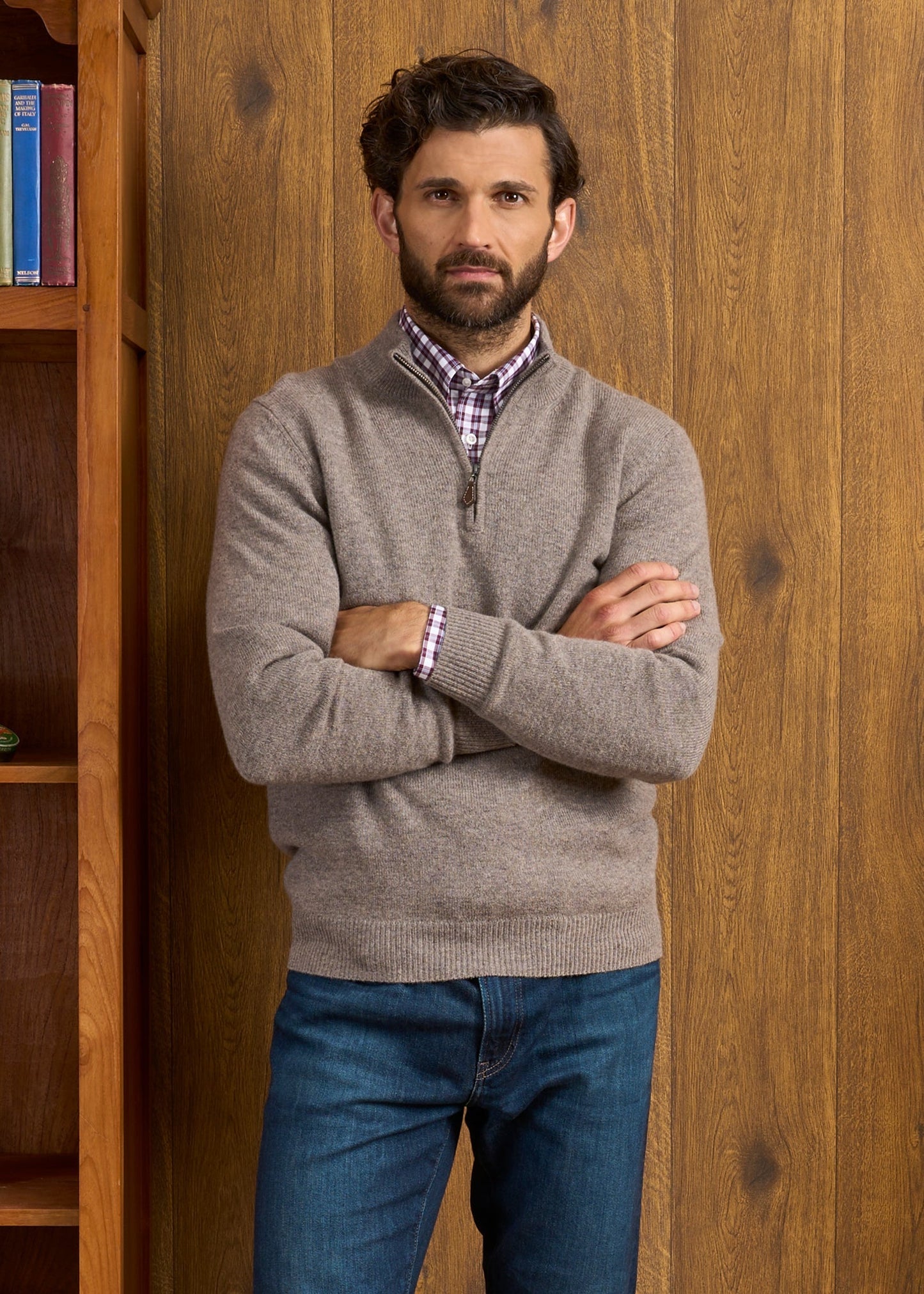 Sutherland Lambswool 1/4 Zip Jumper in Vole 