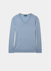 Thea Cotton Cashmere Vee Neck Jumper In Steel Blue