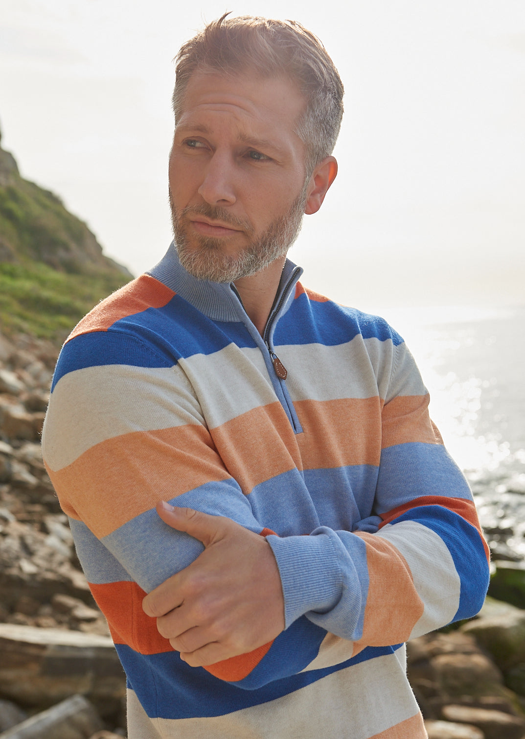 Towbridge Stripe 1/4 Zip Jumper in Steel Blue