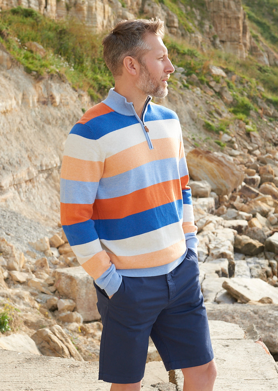 Towbridge Stripe 1/4 Zip Jumper in Steel Blue