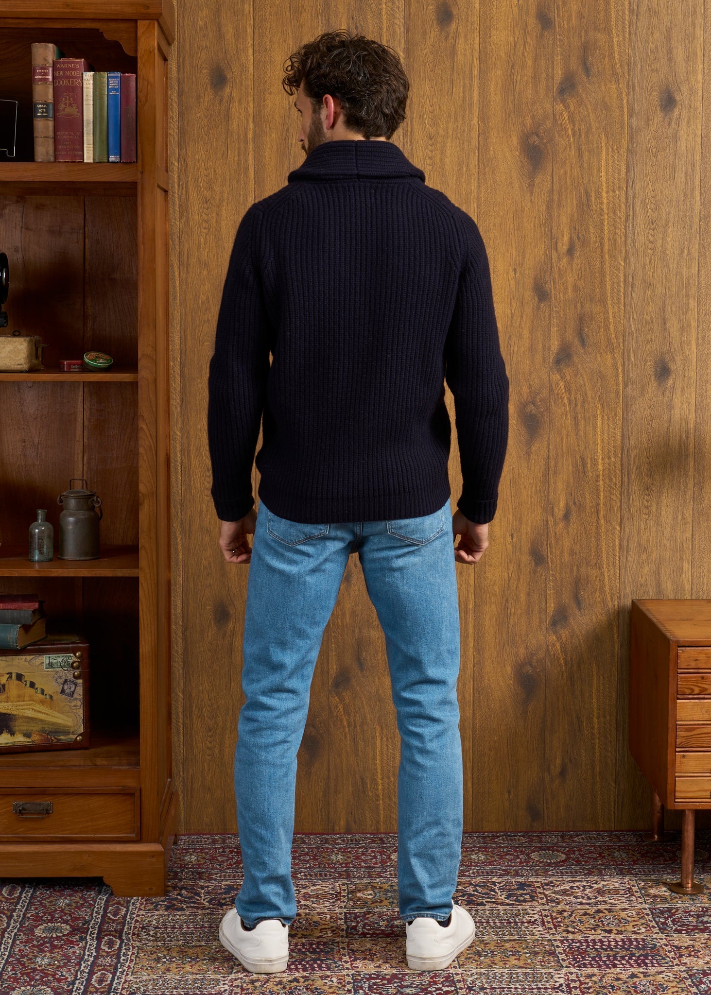 Usworth Men's Shawl Collar Lambswool Jumper In Navy