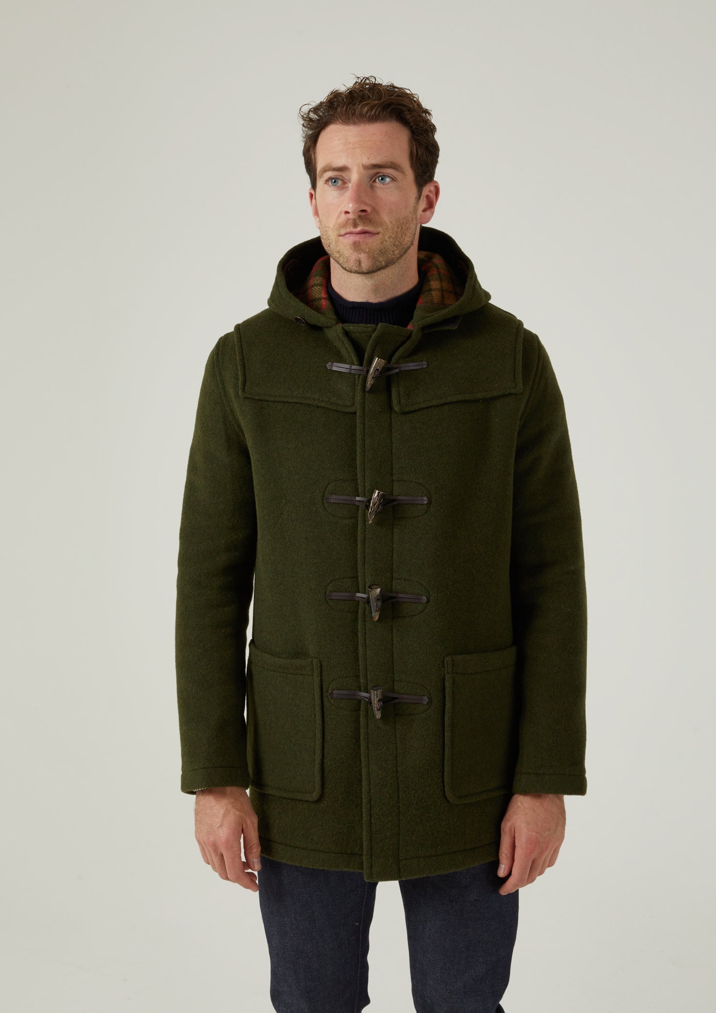 Alcombey Check Back Duffle Coat In Loden