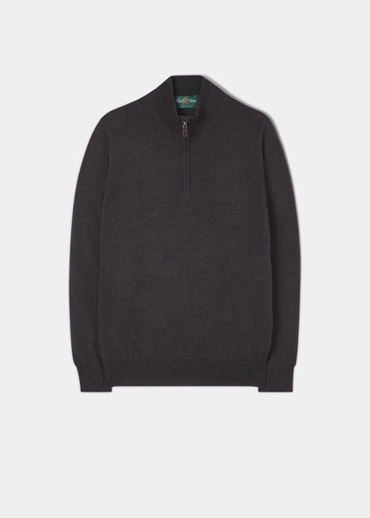 Barton Merino Wool 1/4 Zip Mock Jumper in Dark Brown 