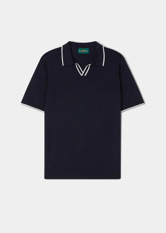 Portloe Short Sleeve Open Placket Shirt In Dark Navy