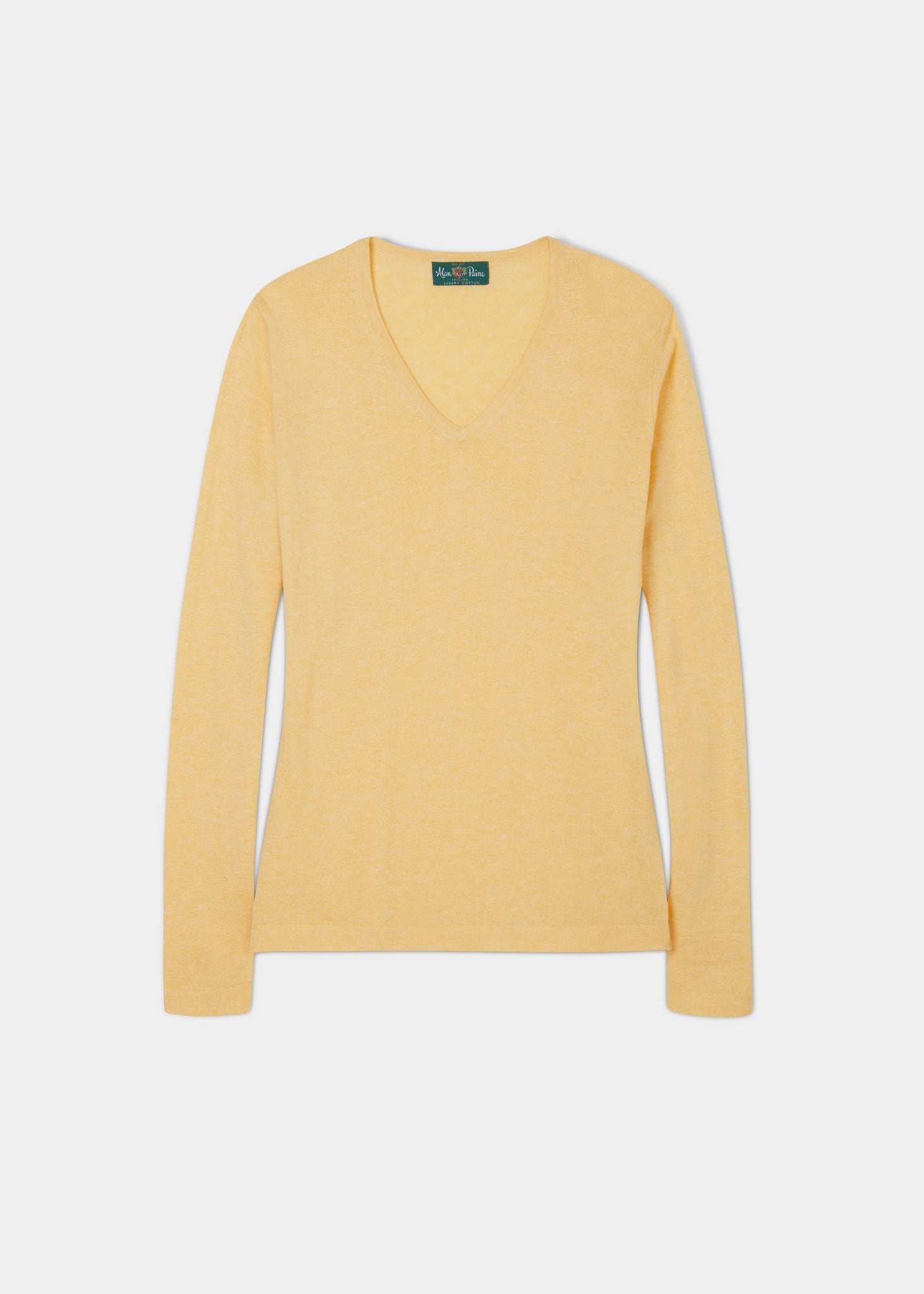 Ladies Cotton Cashmere Vee Neck Jumper In Solar