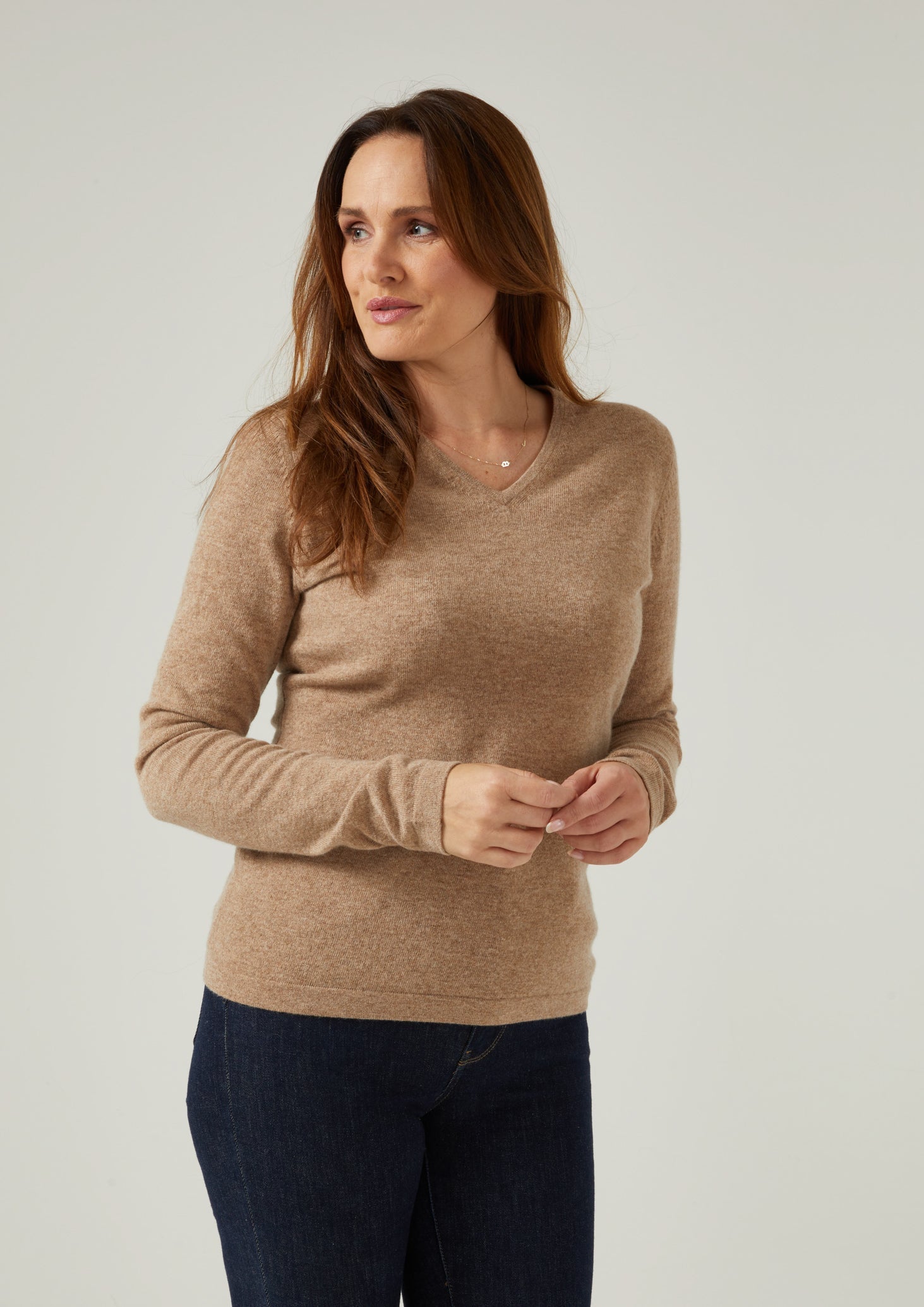 Ladies Geelong Lambswool Vee Neck Jumper In Colt