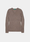 Ladies Geelong Lambswool Vee Neck Jumper In Teak