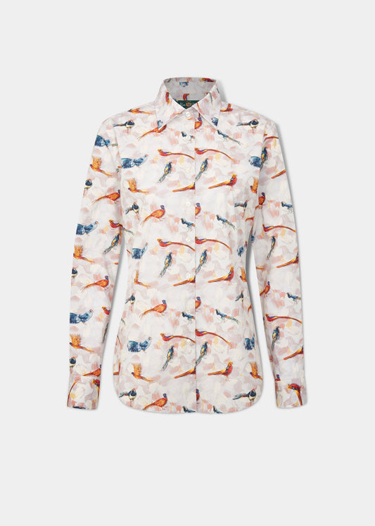 Ladies cotton shirt with bird design.