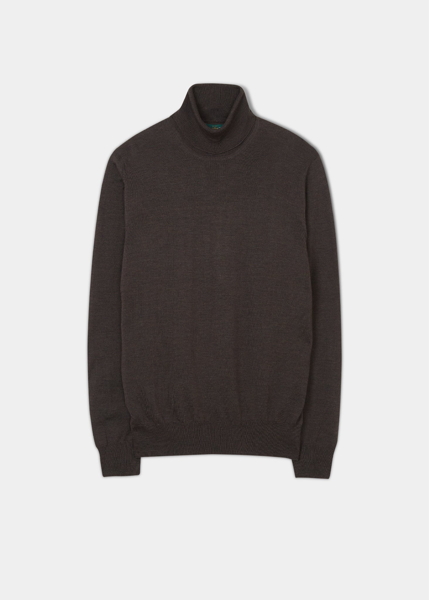 Men's Merino Wool Roll Neck Jumper in Dark Brown 