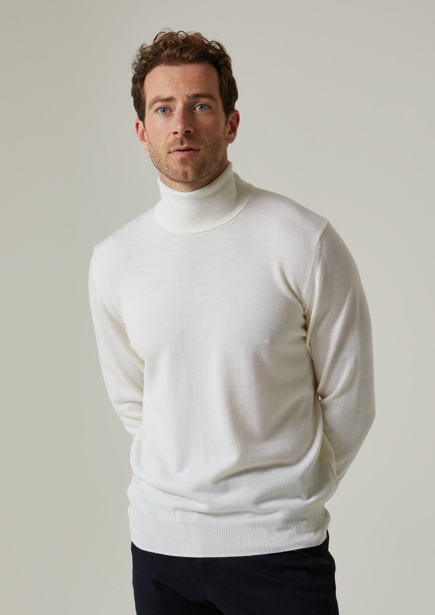 Linton Merino Wool Roll Neck Jumper in Ecru 